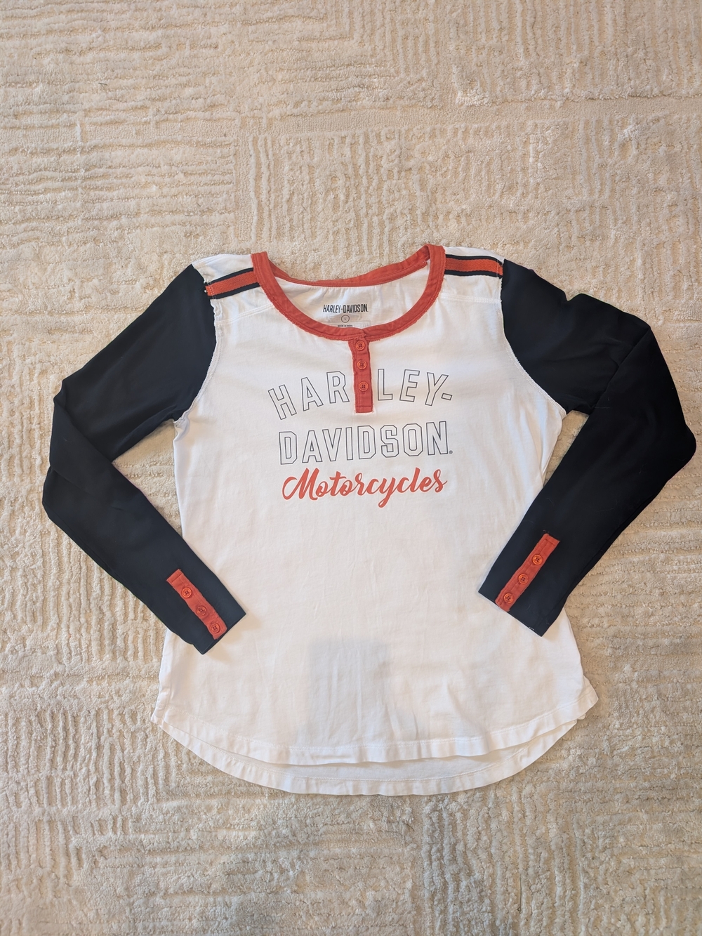 Harley-Davidson Womens Long Sleeve White Raglan Top New Size Large